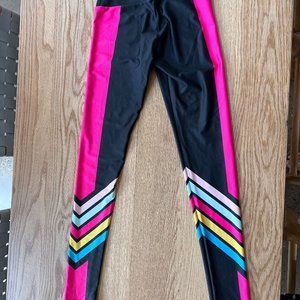 Goldsheep leggings size XS.  Black w/ pink and retro stripes.